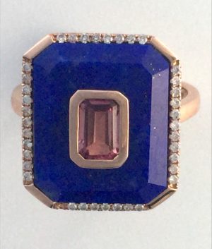 Lapis pink tourmaline & diamonds ring