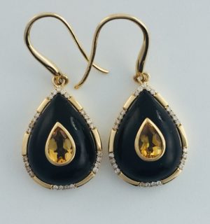 Onyx citrine & diamonds earrings