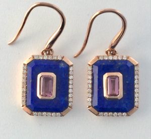 Lapis pink tourmaline & diamonds earrings