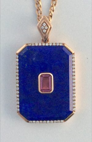 Lapis pink tourmaline & diamonds enhancer